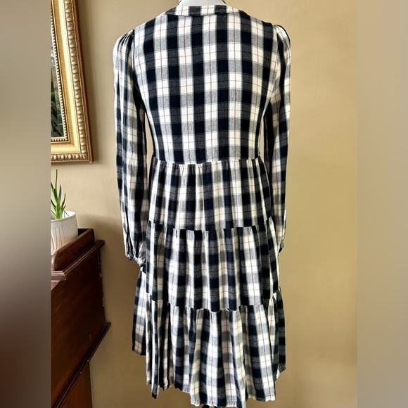 Anthropologie Maeve Amber Tiered Tunic Babydoll Dress Long Sleeve Plaid Size S - Picture 6 of 11